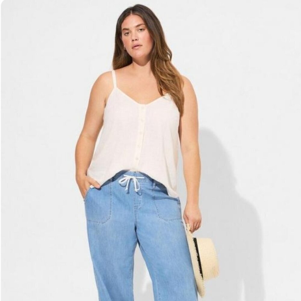 Torrid Sophie Linen Blend Button Down Swing Cami Size 3